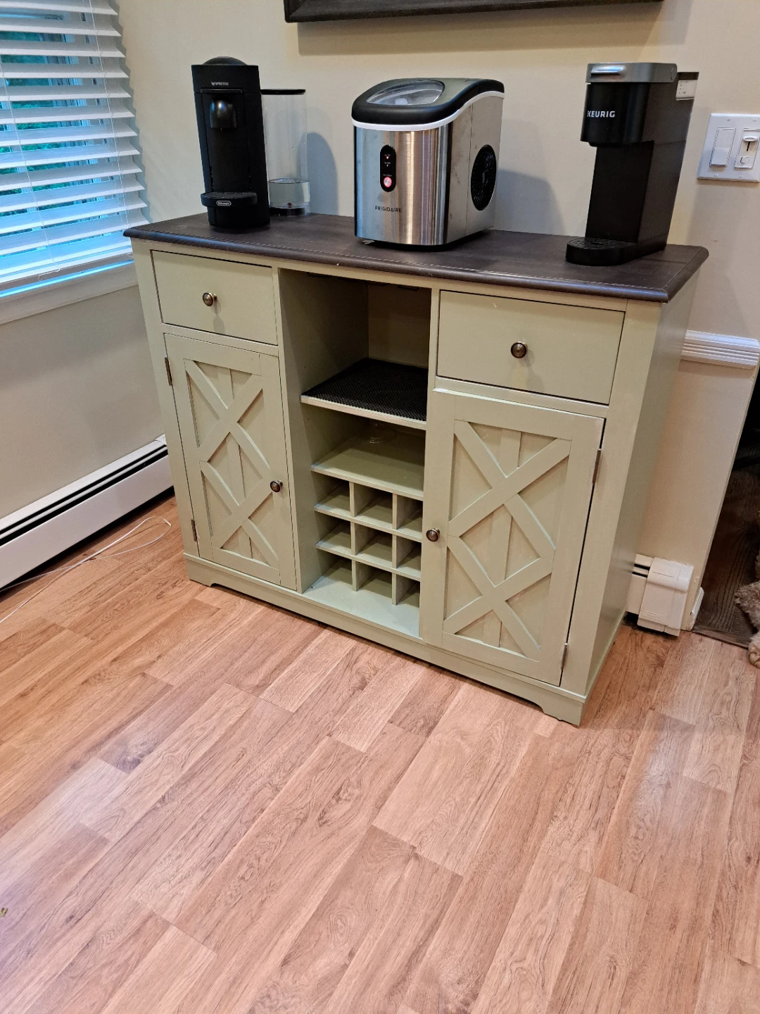 Sage Green Storage Cabinet with Wine Rack