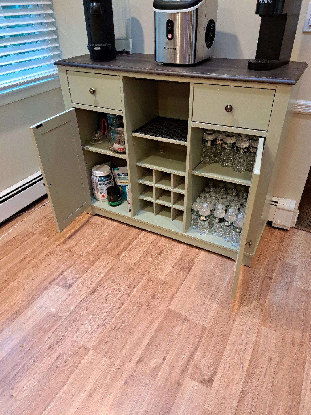 Sage Green Storage Cabinet with Wine Rack - photo 2