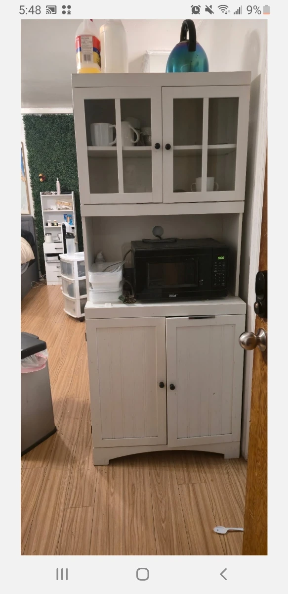 White Kitchen Hutch with Cabinet and Shelves