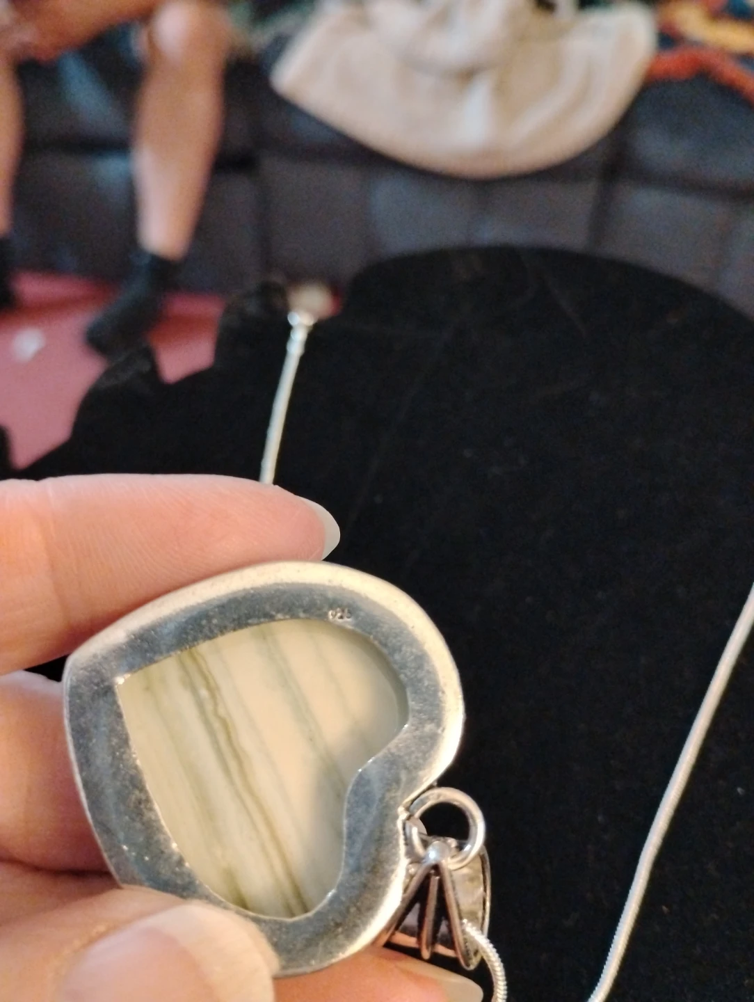 Sterling Silver Green Banded Agate Heart Necklace - photo 4