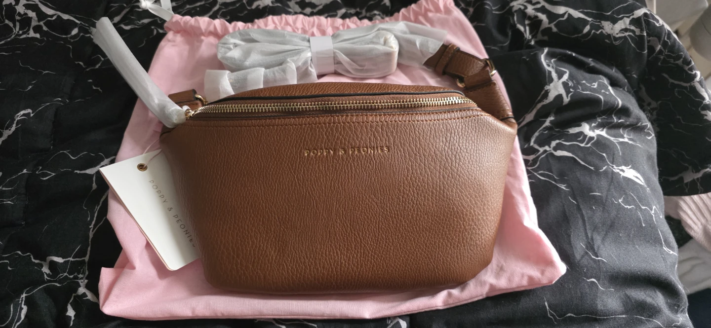 Poppy & Peonies Brown Leather Fanny Pack