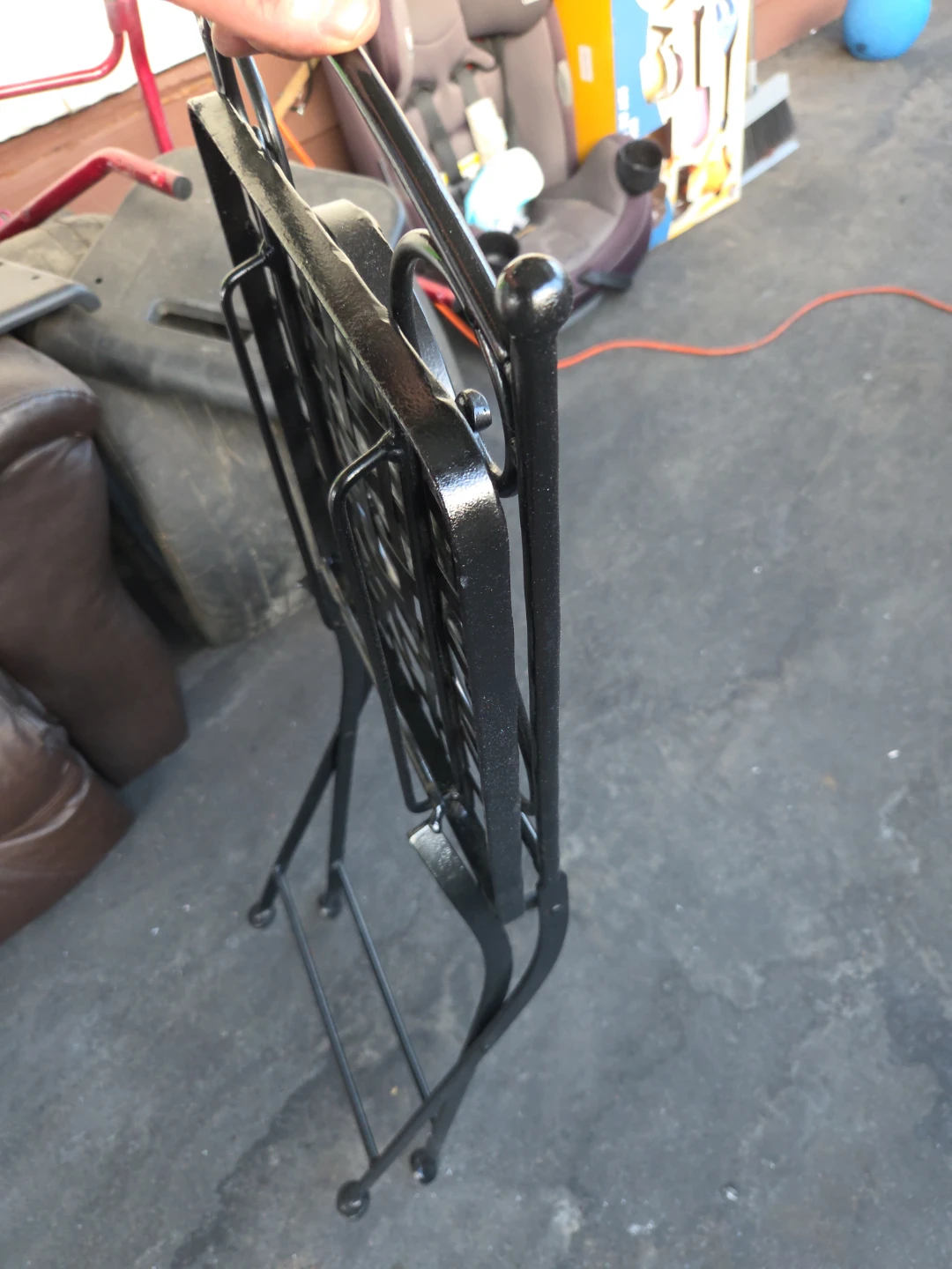 Black wrought iron Bistro Set with Granite Top Table and Chairs - photo 5