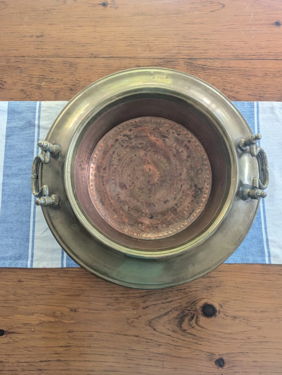 Antique French Brazier Brass And Hammered Copper Tray - photo 2