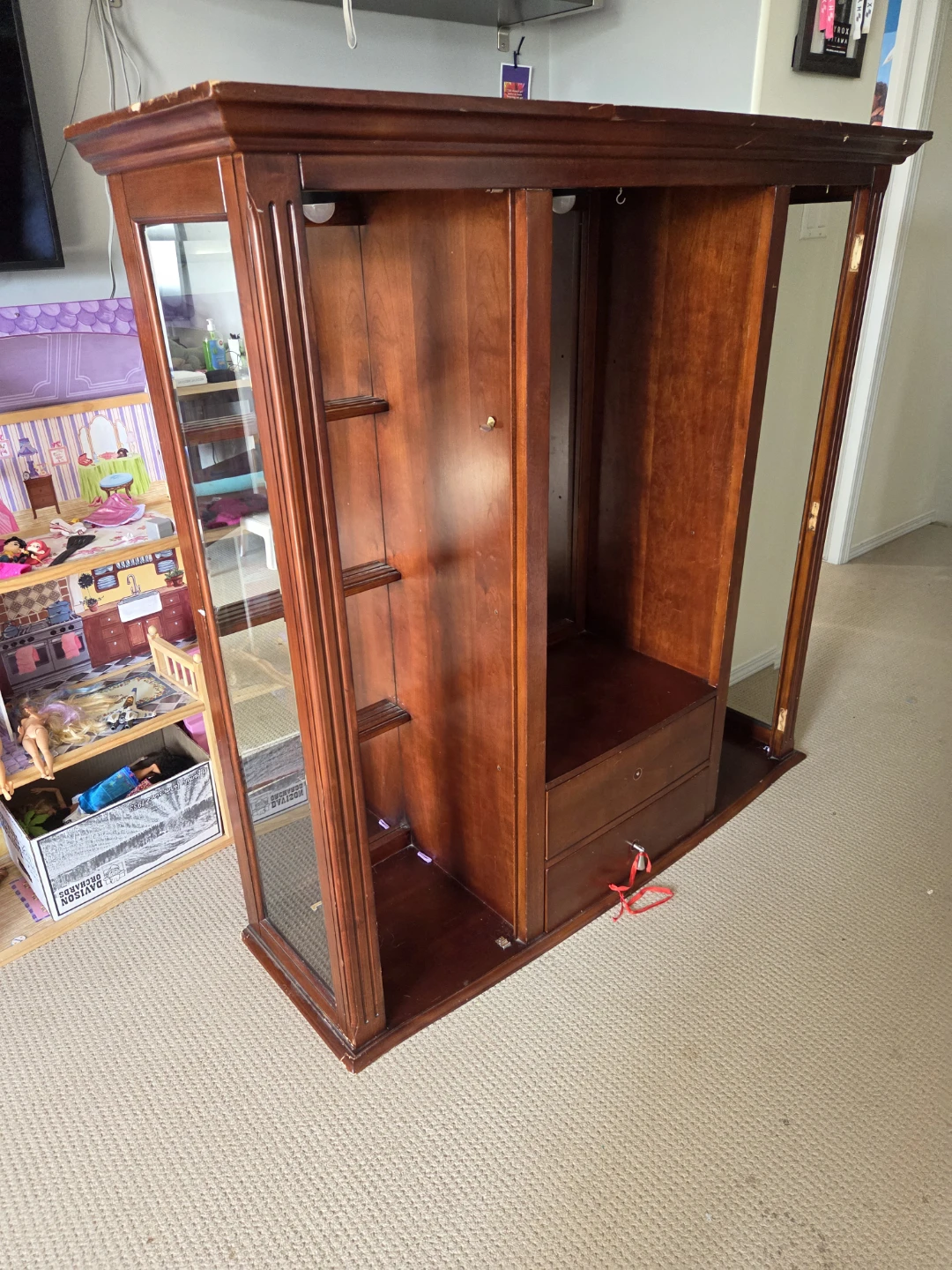Wooden Display Cabinet with Mirrored Sides