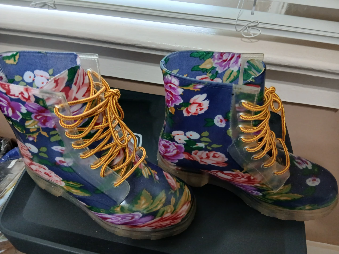 Floral Rain Boots with Yellow Laces - photo 2