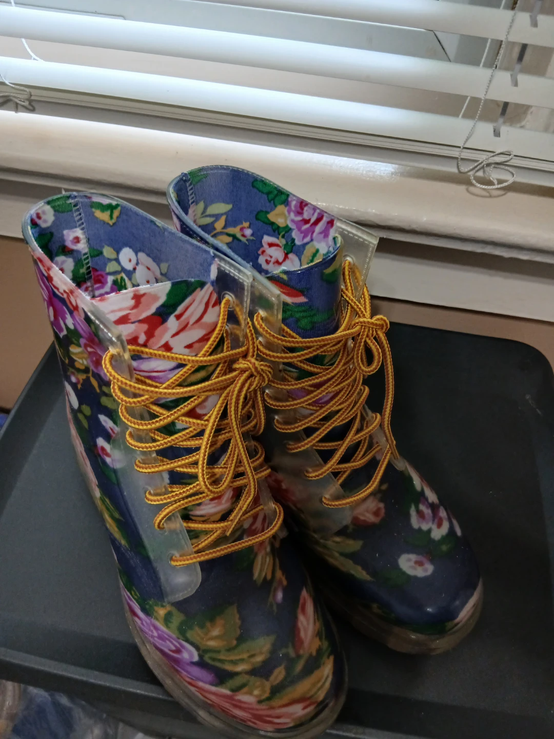 Floral Rain Boots with Yellow Laces - photo 3