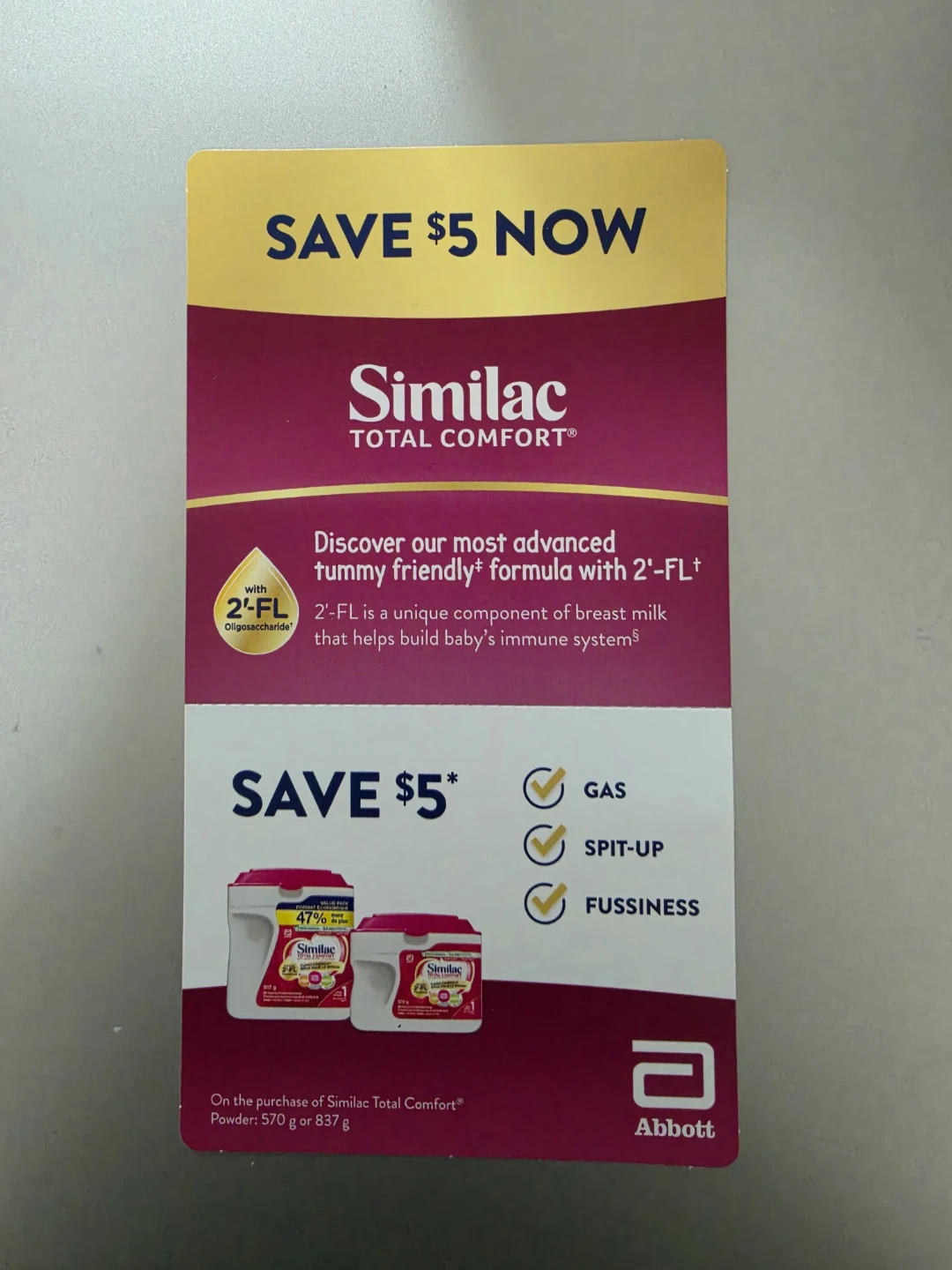 Similac Total comfort 5$ coupon