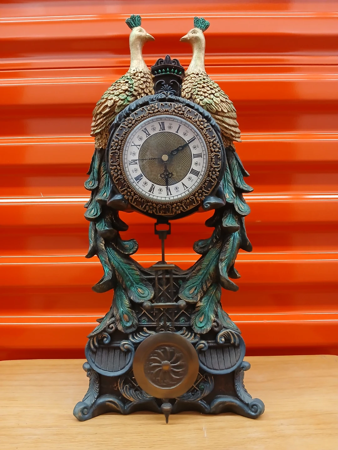 Vintage pendulum Peacock Mantle table Clock 15" high