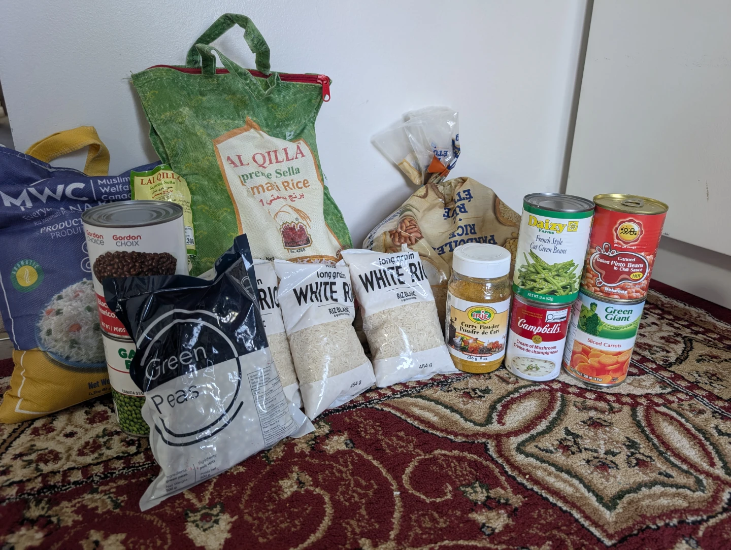 Assorted Pantry Staples: Rice, Canned Goods