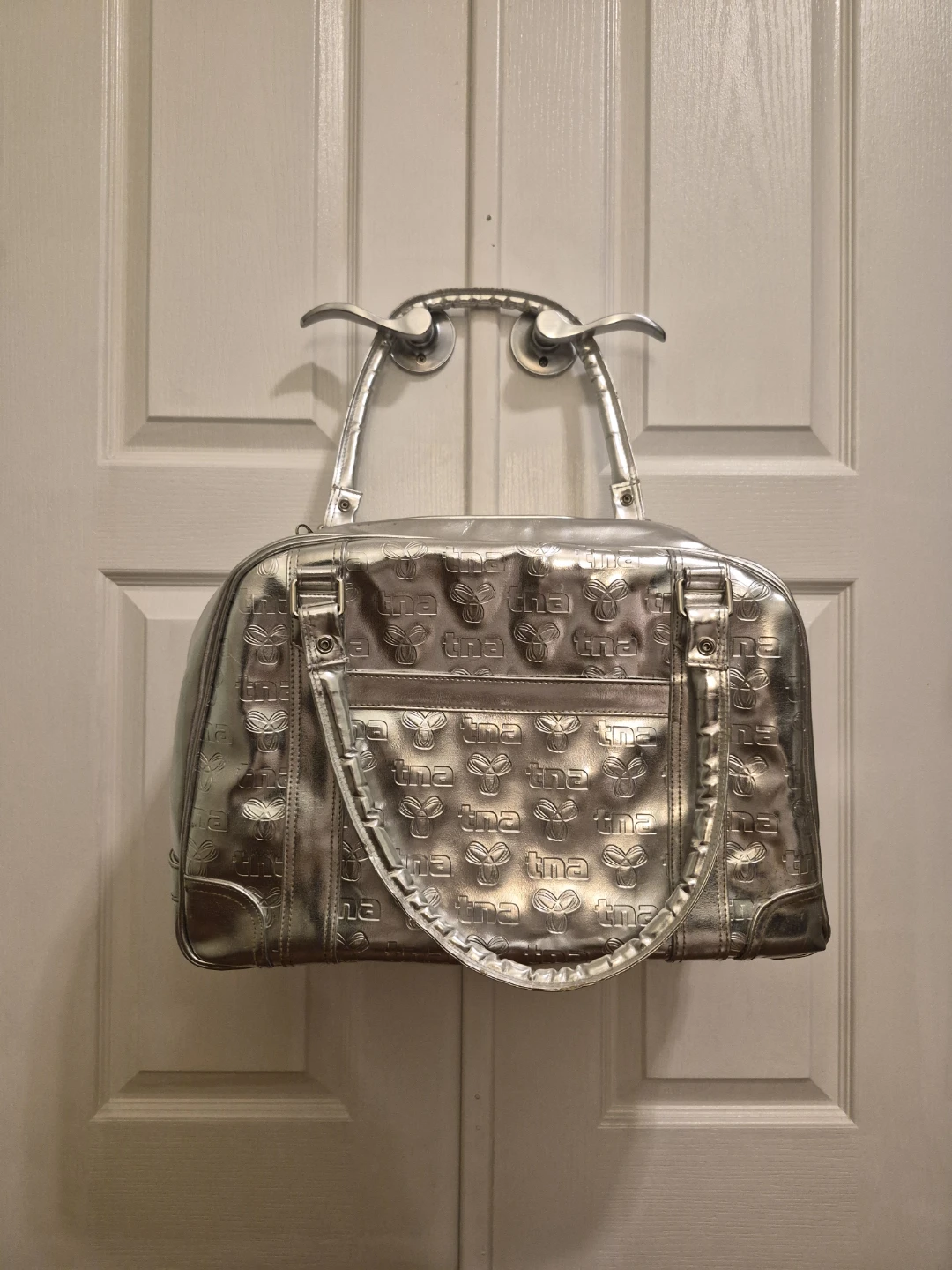 Aritzia TNA Silver Metallic Throwback Duffle Bag