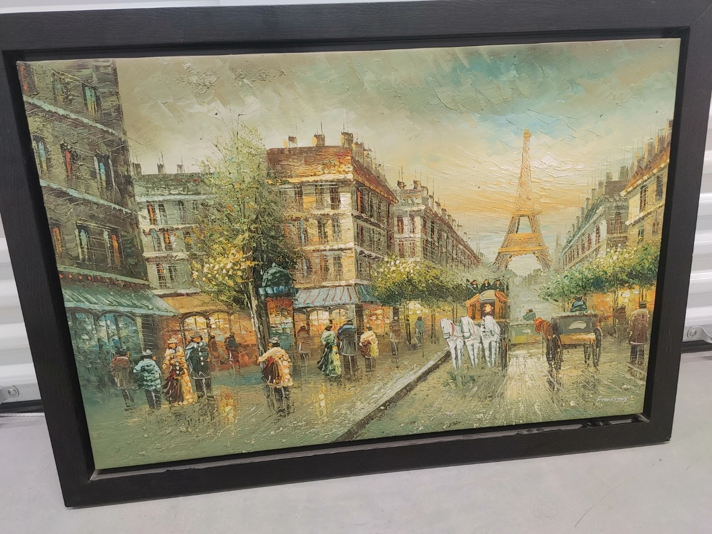 Framed Paris Street Scene Oil Painting vintage