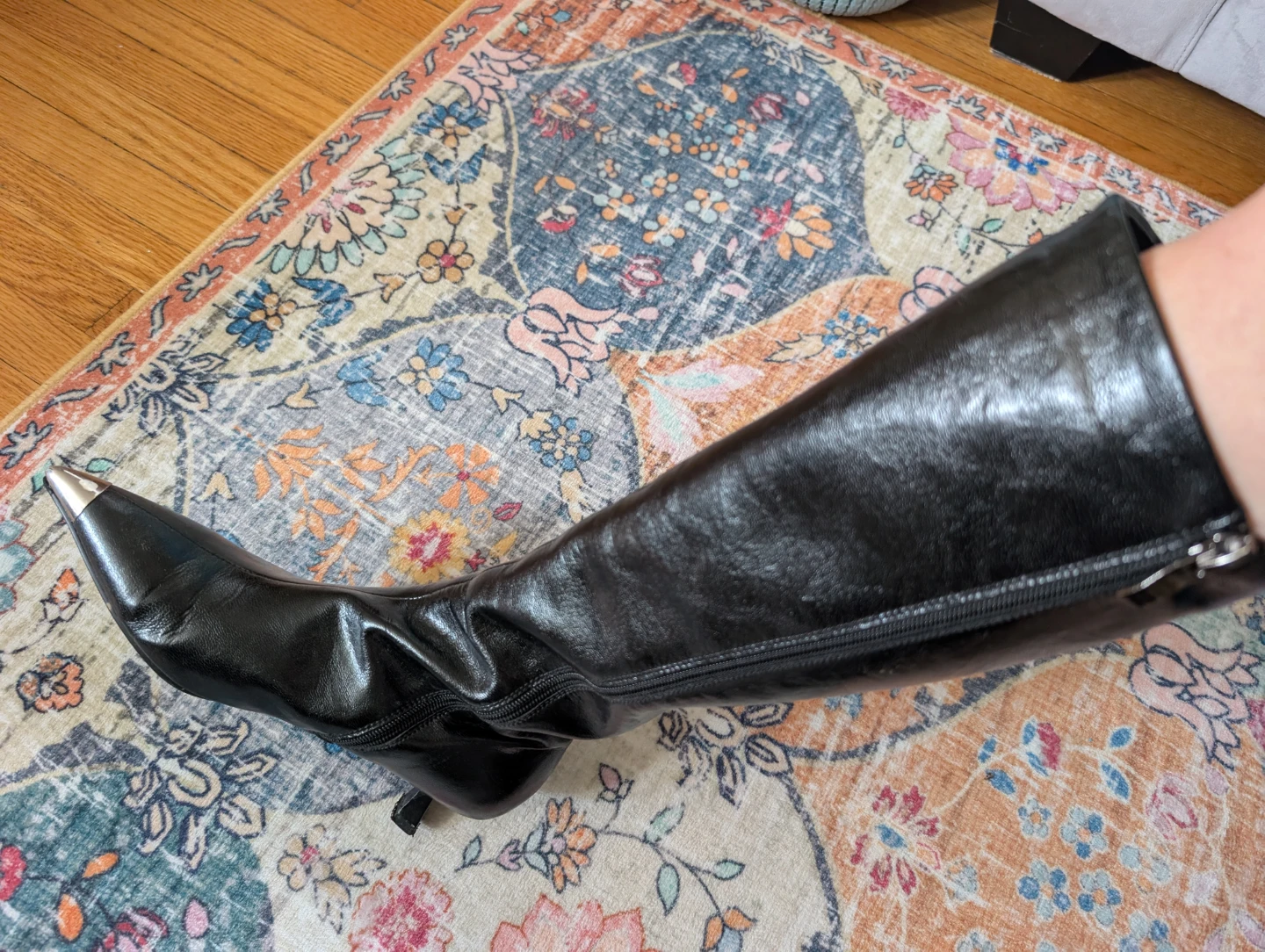 Black genuine leather kitten heel boots - photo 2