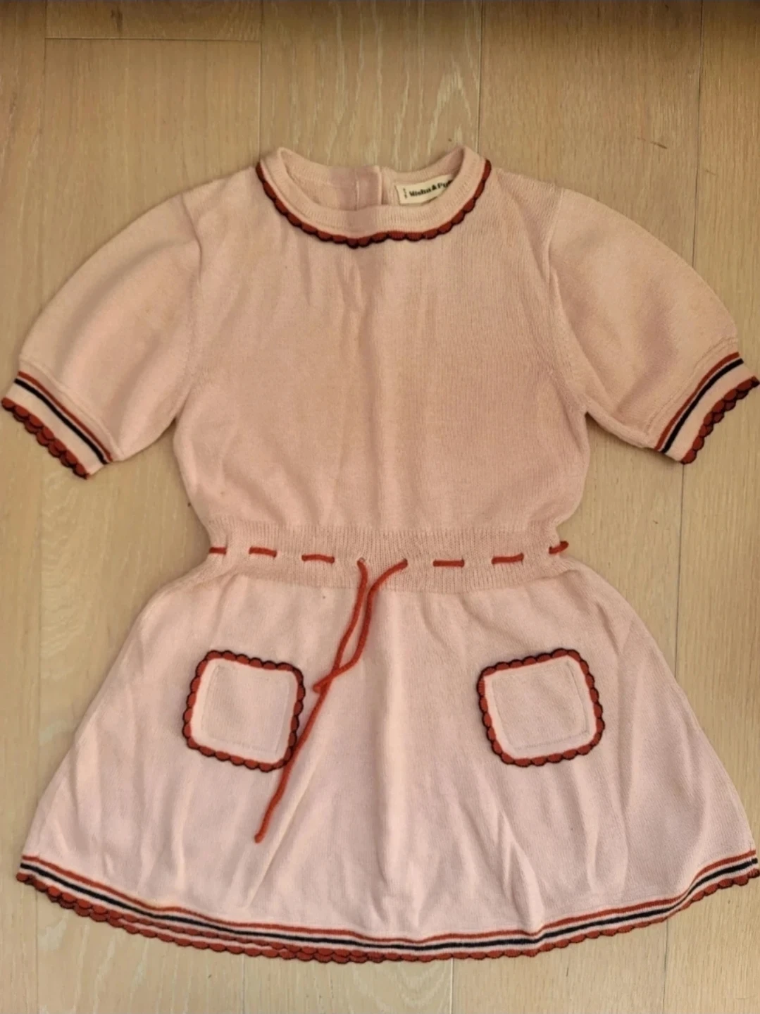 Misha & Puff Pink Knit Dress with Scalloped Trim - Size 6-7Y