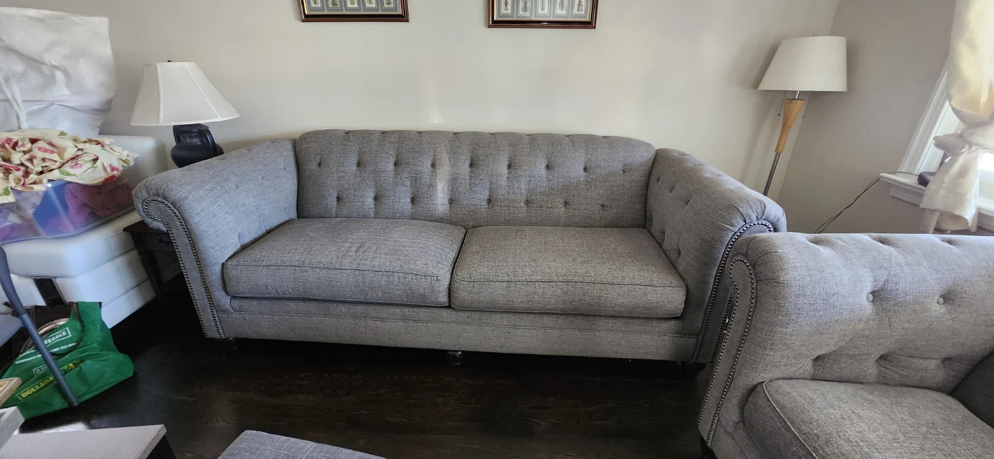 Grey Tufted Sofa and Loveseat Set
