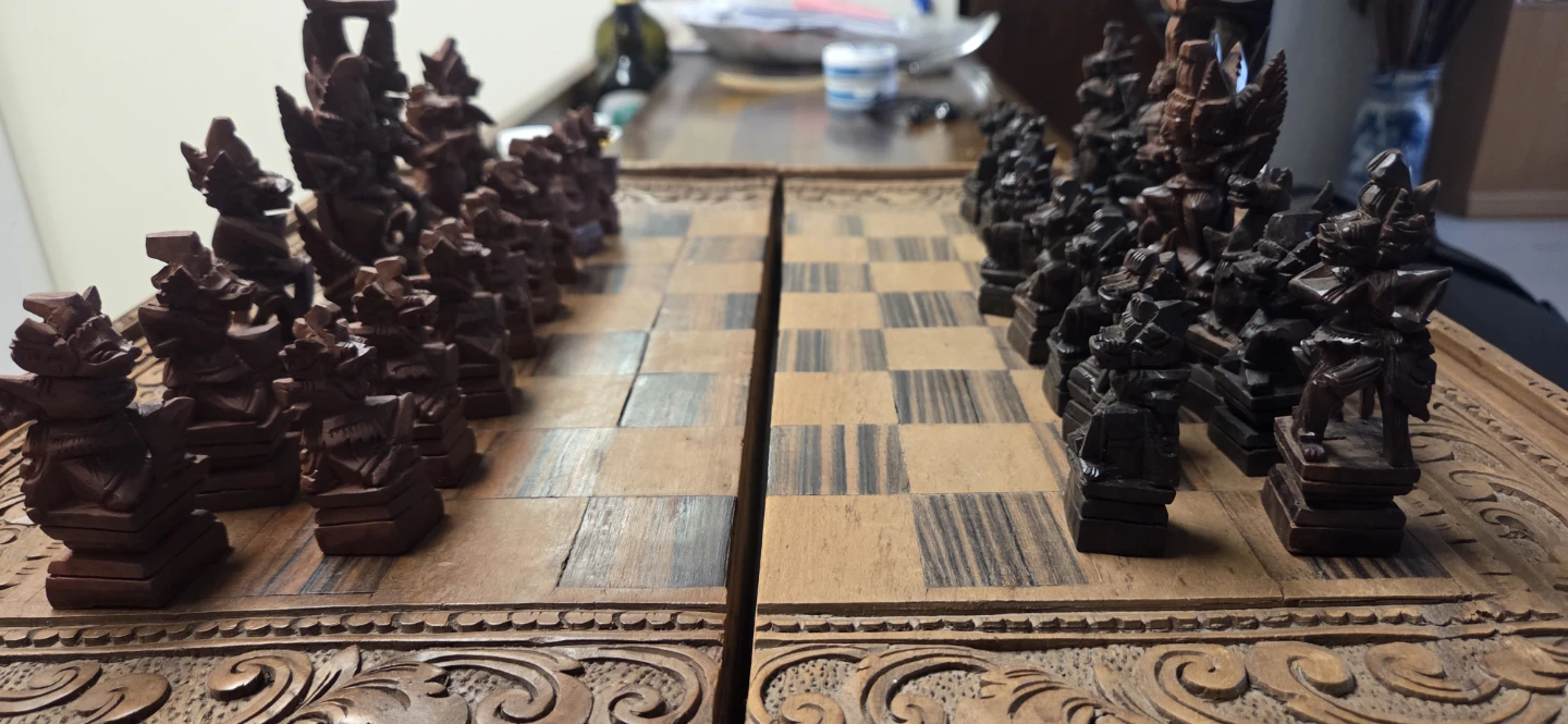 Vintage Hand Carved Wooden Chess Set with Box - photo 4