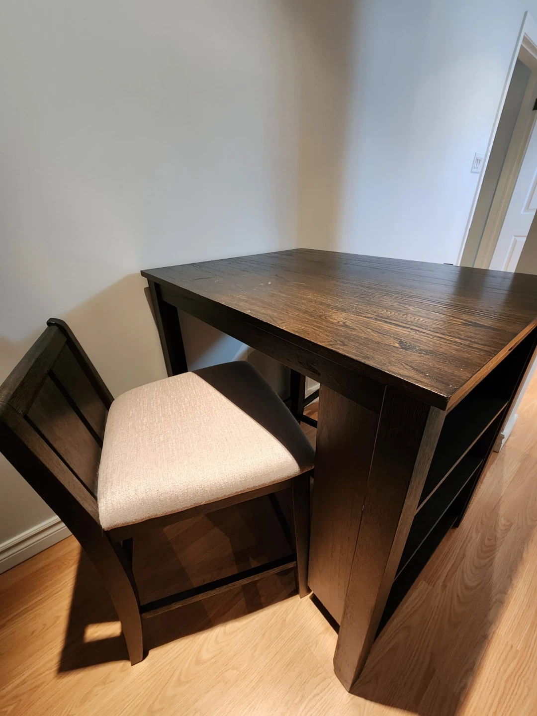 Dark Wood Counter Height Table with Built-in Shelves - photo 2