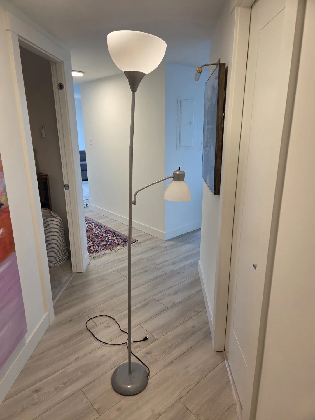 Silver floor lamp with reading light