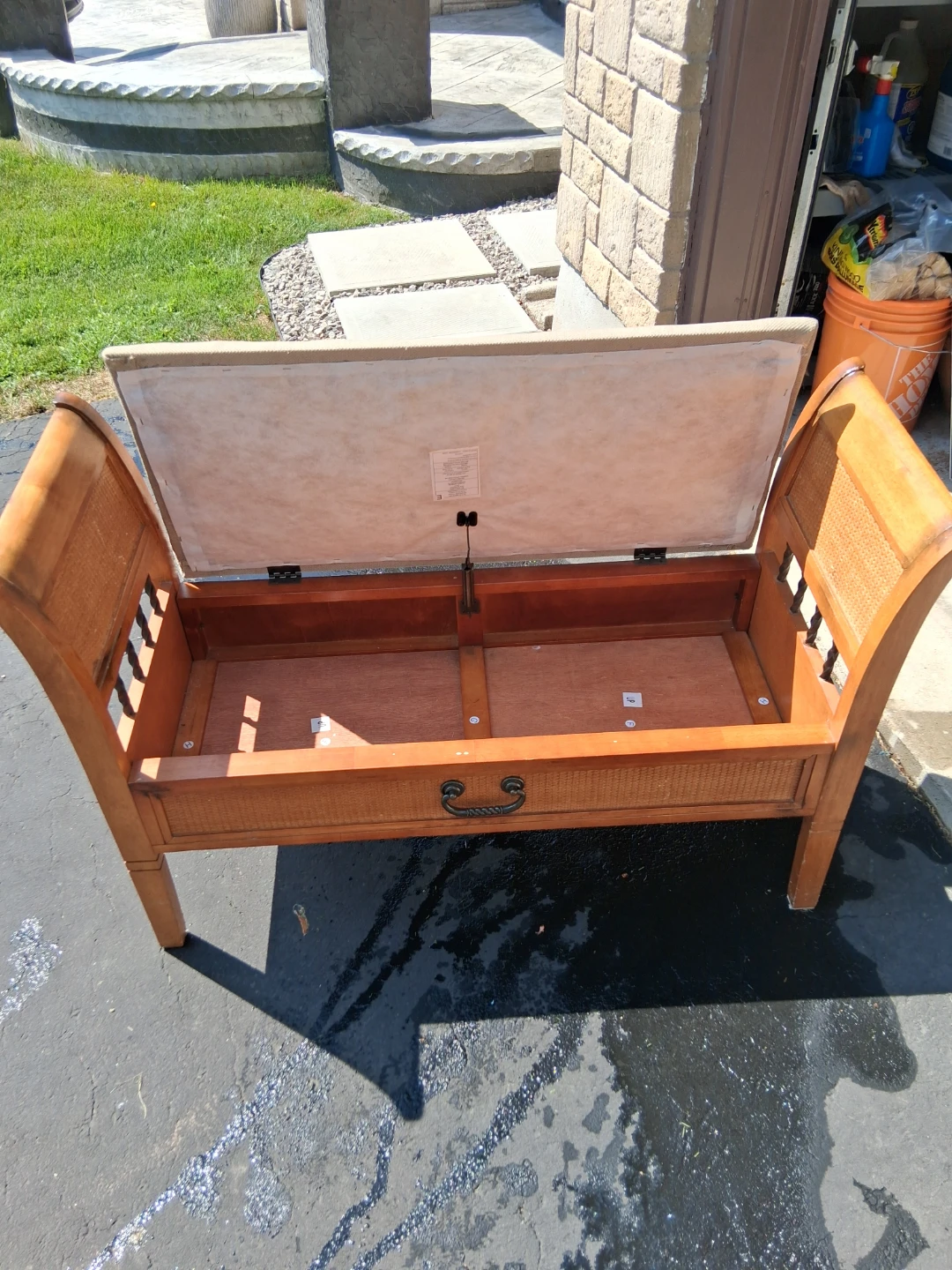 Wooden Storage Bench with Cane Accents - photo 2