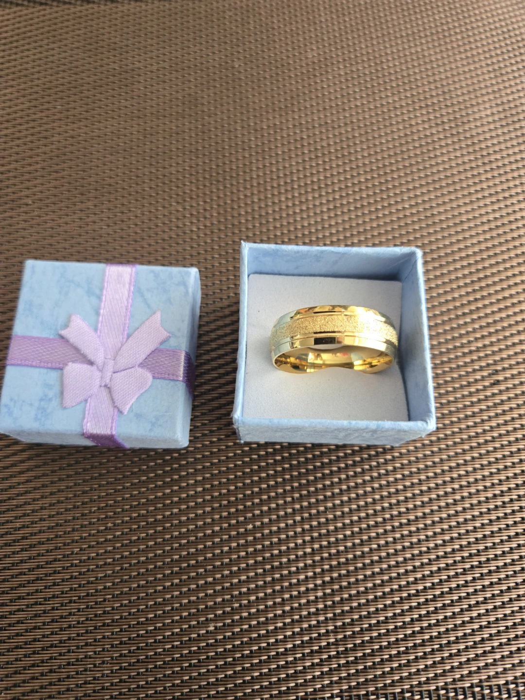 Gold-toned textured band ring in gift box