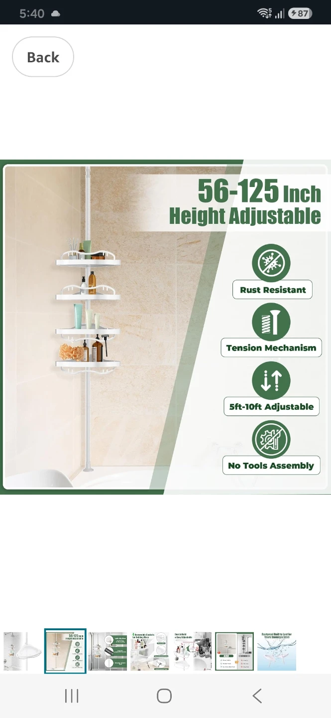 Daneried Shower Caddy Corner, Tension Pole, White. - photo 3