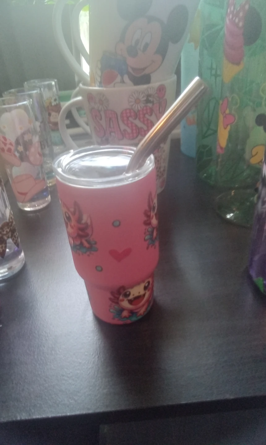 Pink Axolotl Tumbler with Handle and Straw - photo 2