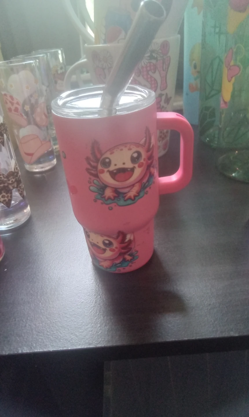 Pink Axolotl Tumbler with Handle and Straw - photo 3