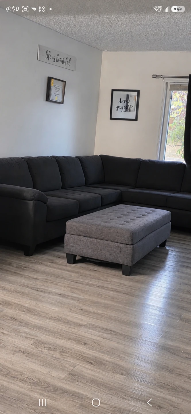 Dark Grey Sectional Sofa with Storage Ottoman