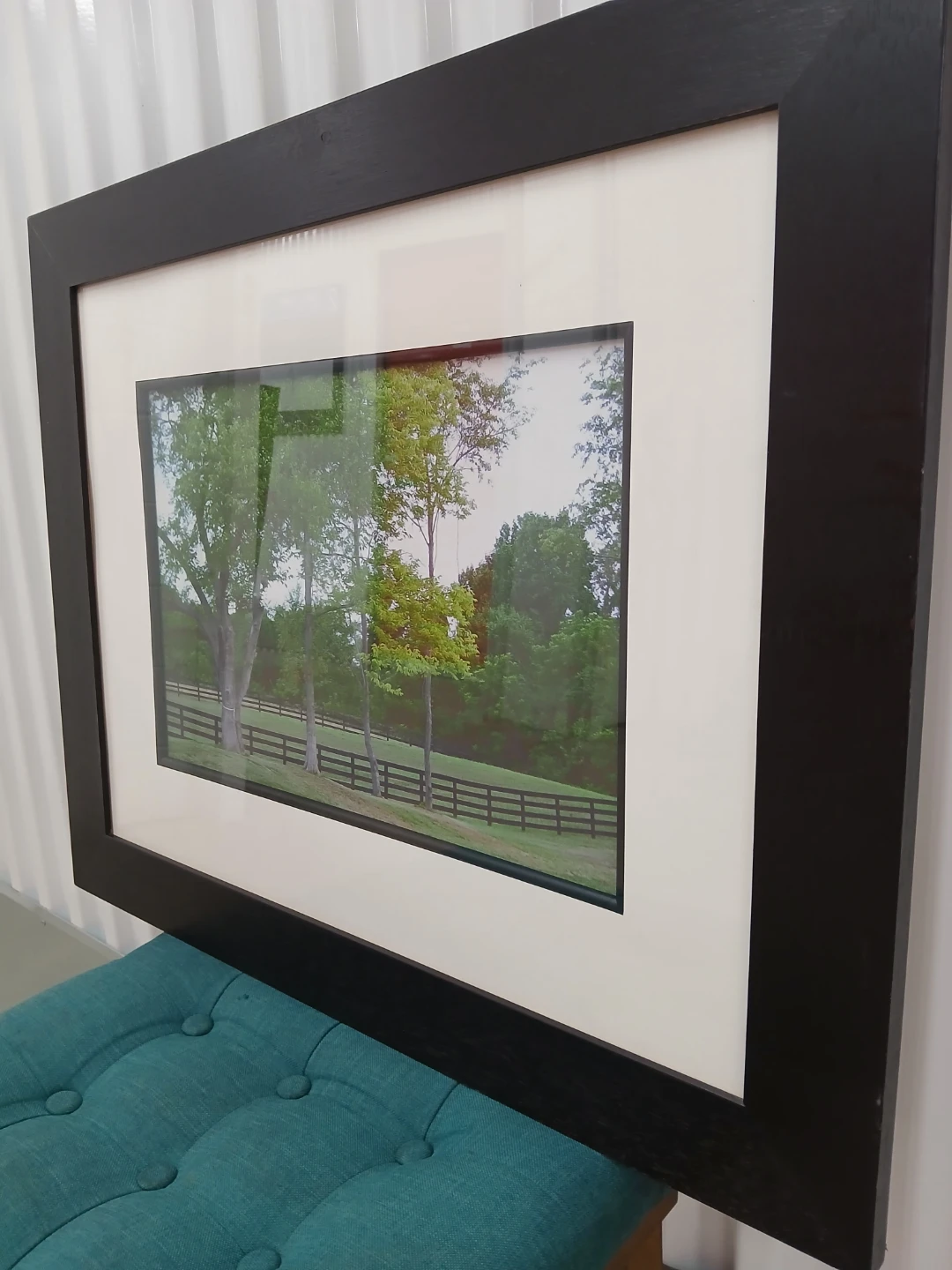 Framed Landscape Picture with Trees and Fence - photo 3