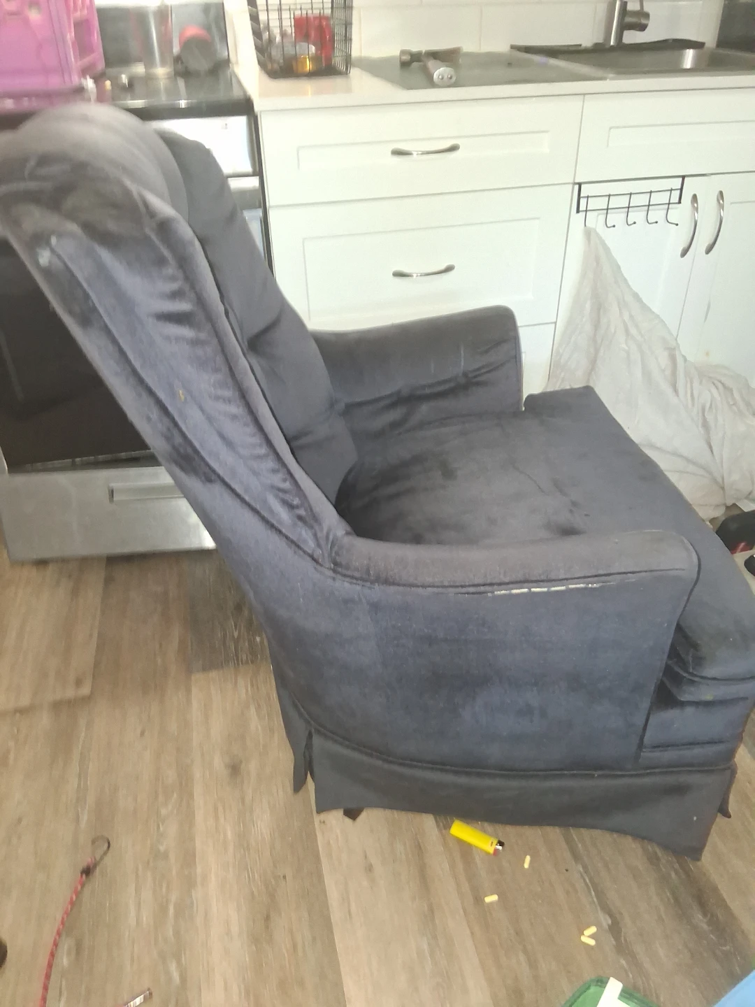 Dark Grey Tufted Wingback Armchair - photo 2