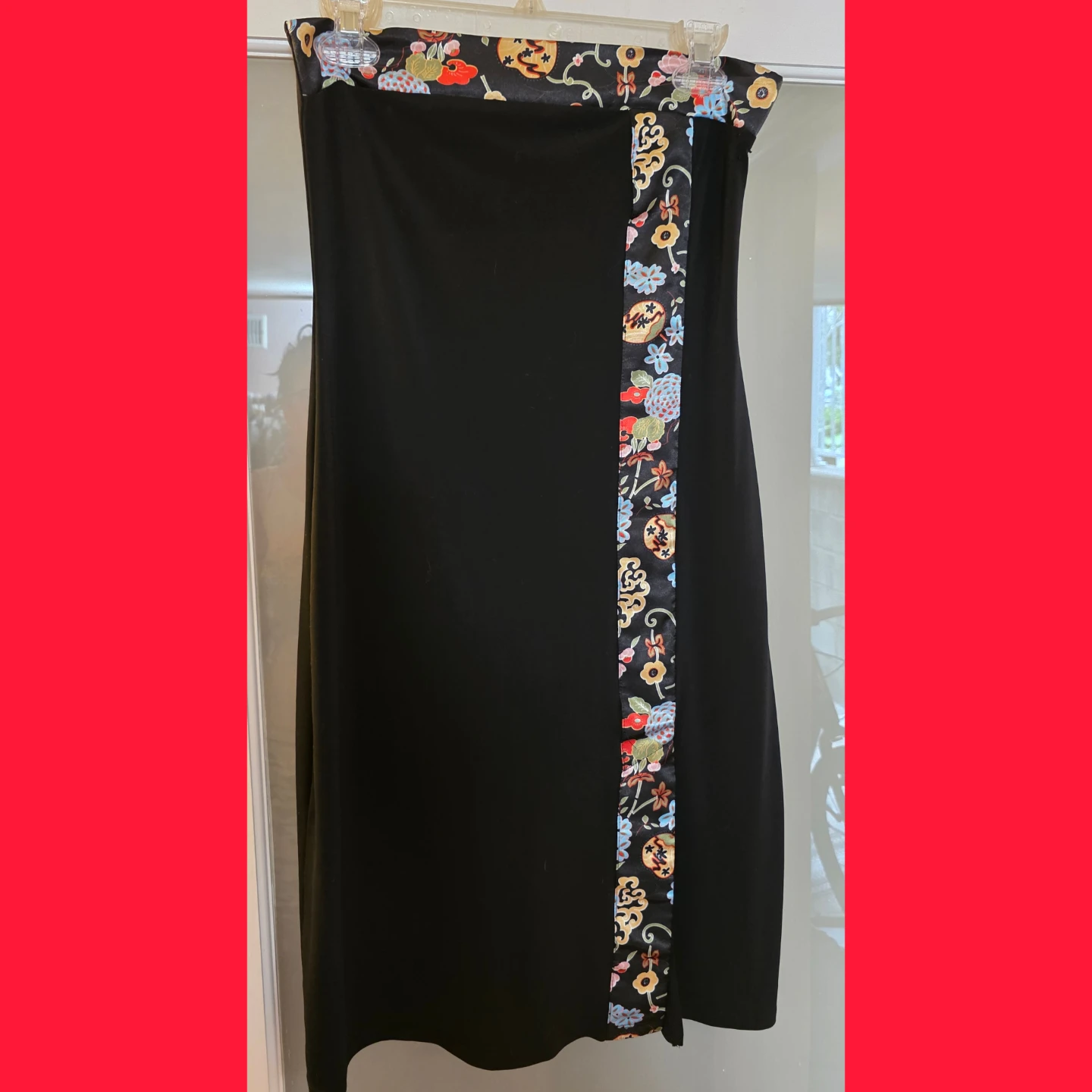 90s Black strapless dress with floral accent