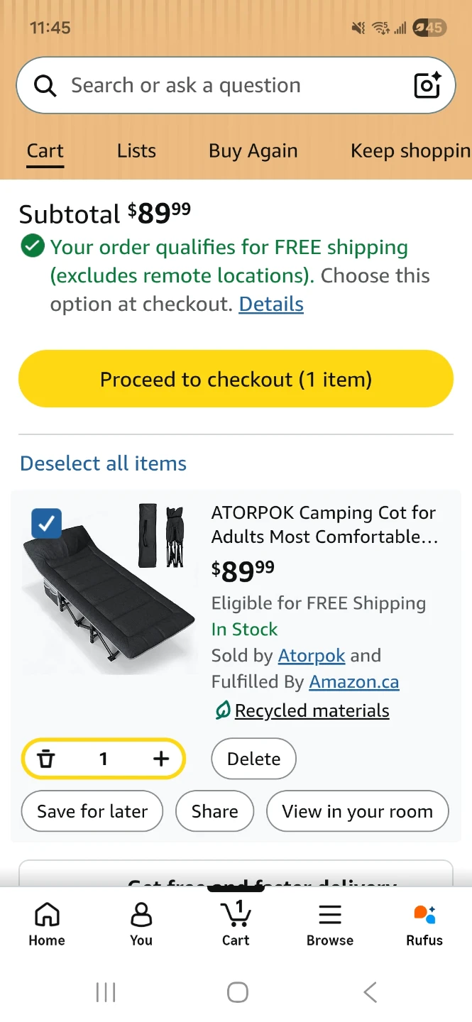 ATORPOK Camping Cot with Pad and Pillow