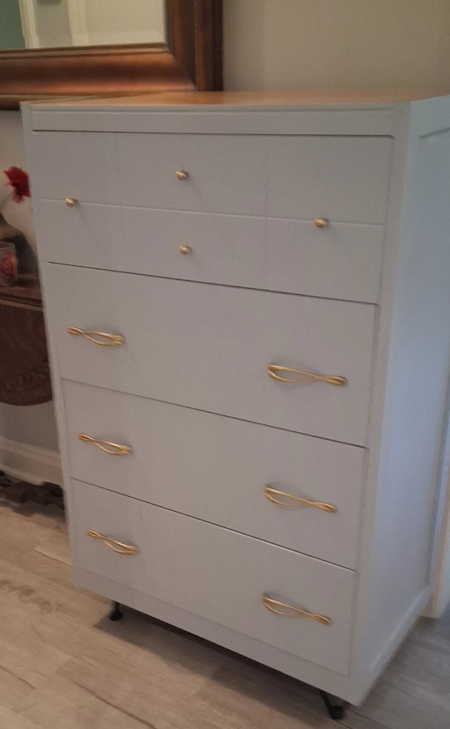 Grey 4 Drawer MCM vintage Dresser with Gold Handles - photo 2