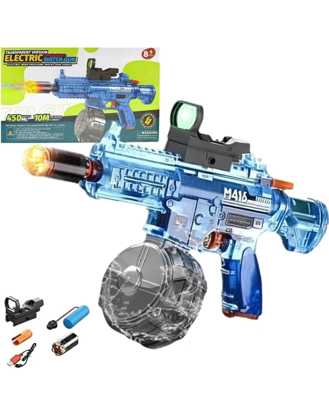 Electric Water Gun Transparent Blue Blaster with Sight Toy - photo 2