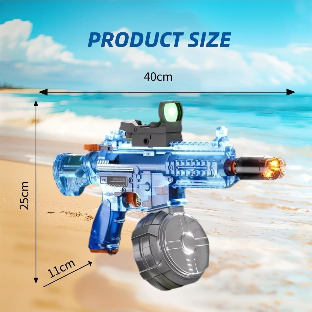 Electric Water Gun Transparent Blue Blaster with Sight Toy - photo 3