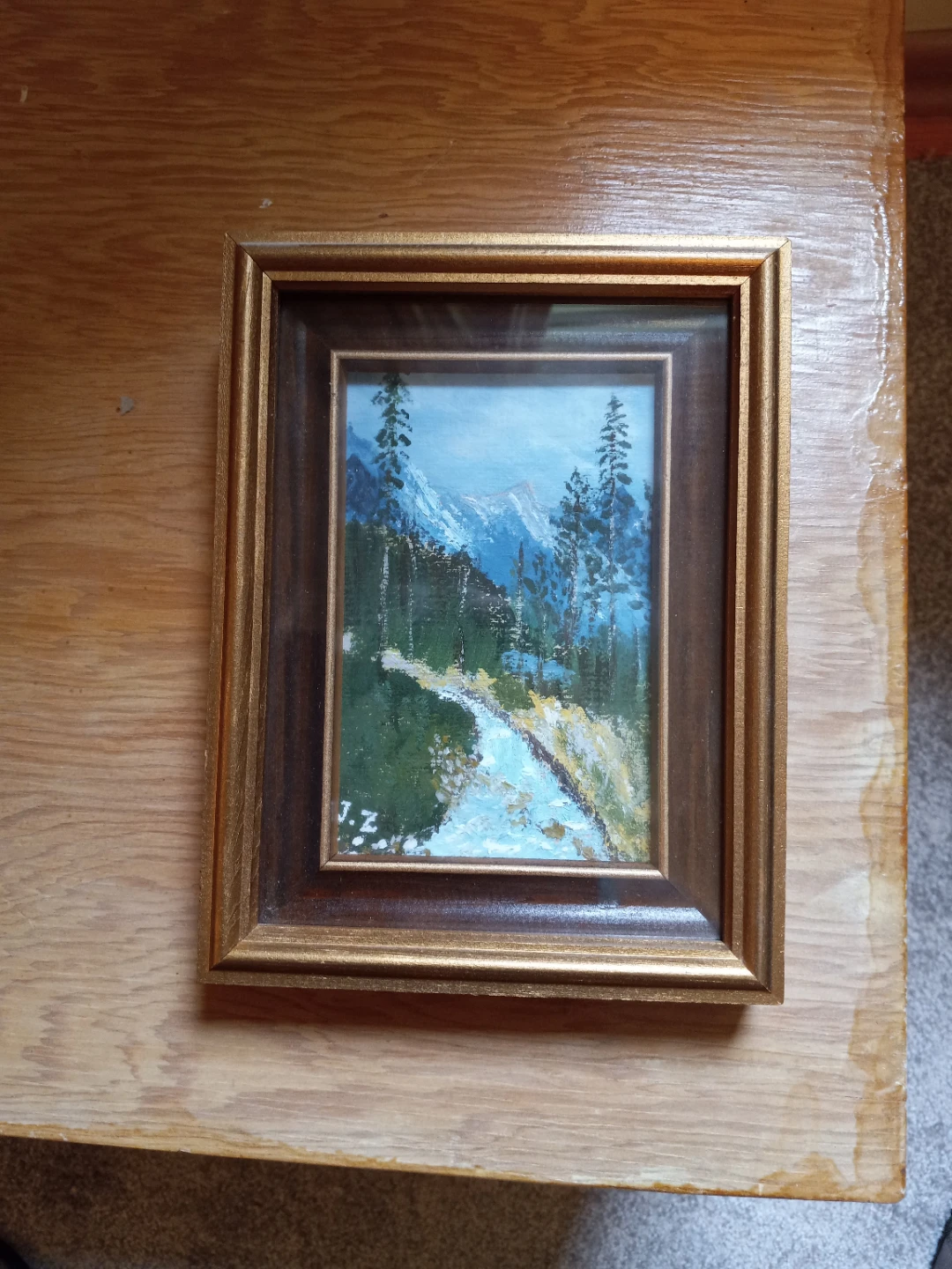 Hand painted framed picture of mountains - photo 2