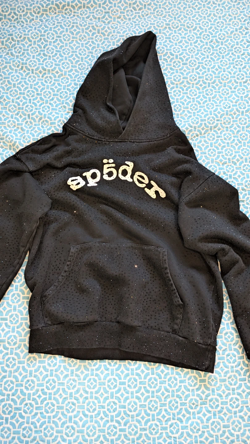 SP5DER Black Hoodie with Rhinestone Detail
