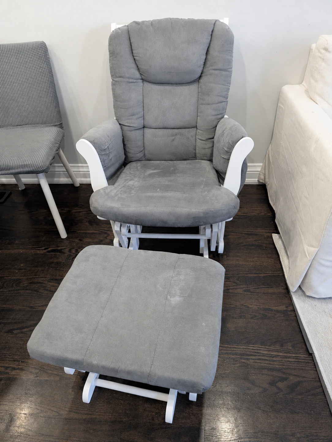 Grey Glider Chair and Ottoman Set