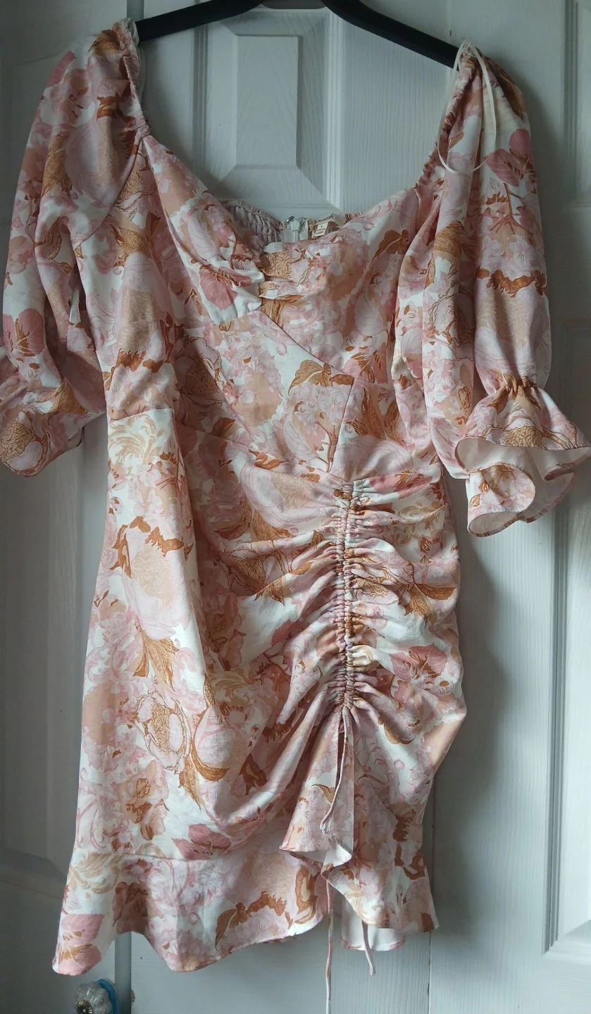 Pink Floral Ruched Mini Dress