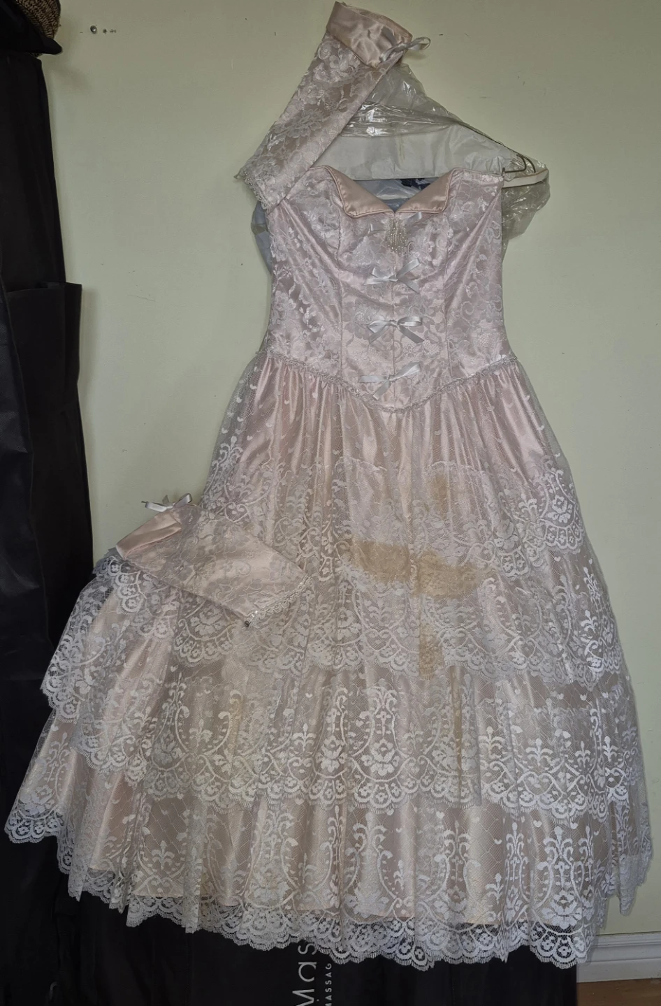 Pink Lace Strapless Ballgown with Sleeves
