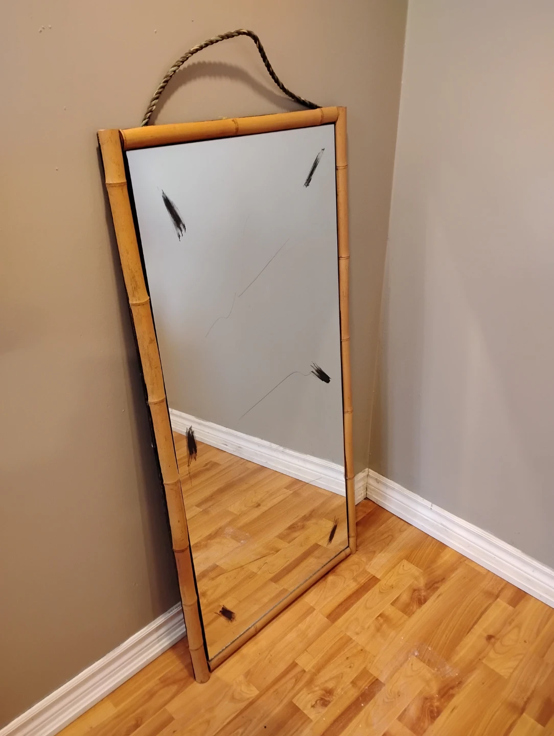 Bamboo Framed Hanging Mirror with Rope