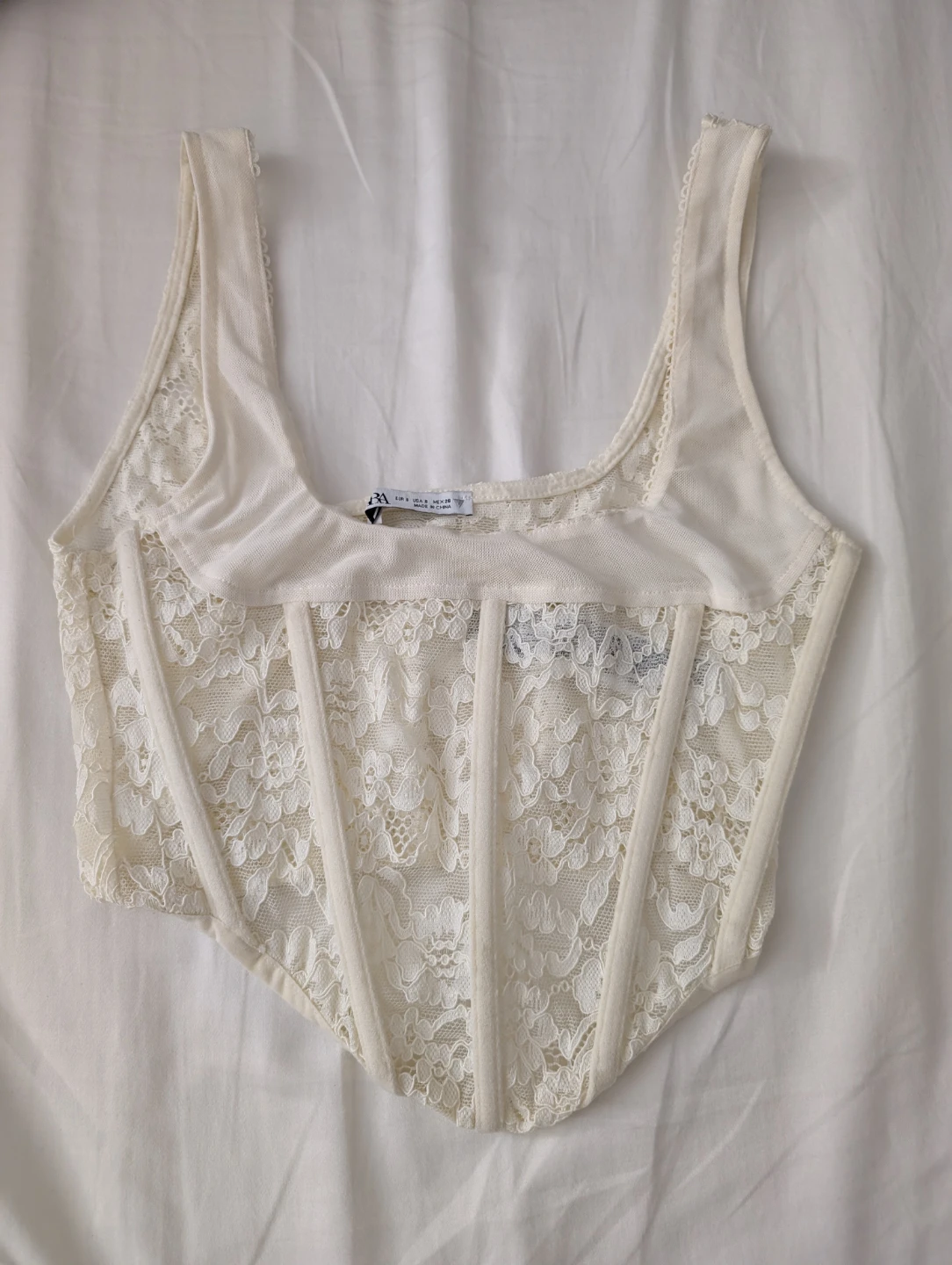 Zara Cream White Lace Corset Crop Top 15" ptp