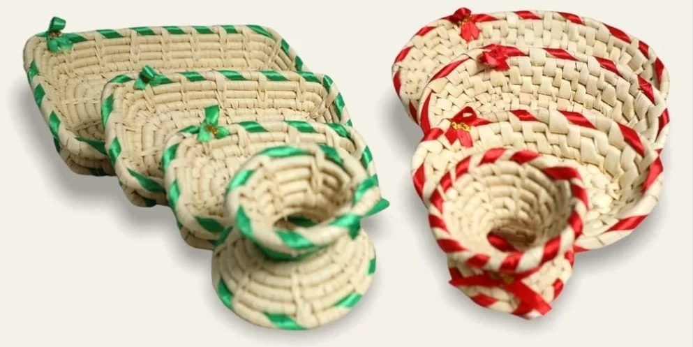 Woven Baskets with Ribbon Trim (Set of 2)
