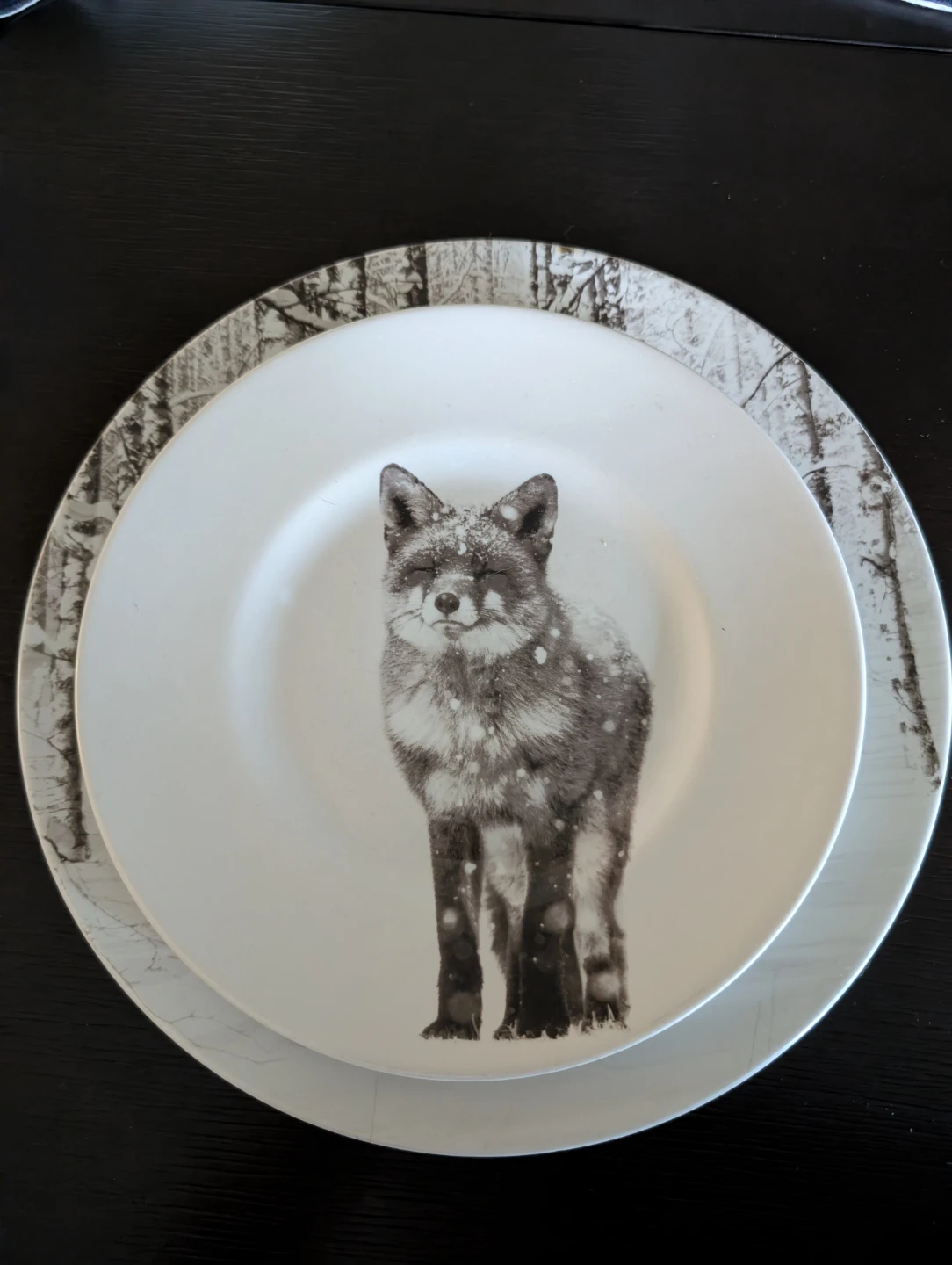 Pier 1 Porcelain Plate - Winter Fox & Birch Forest Design