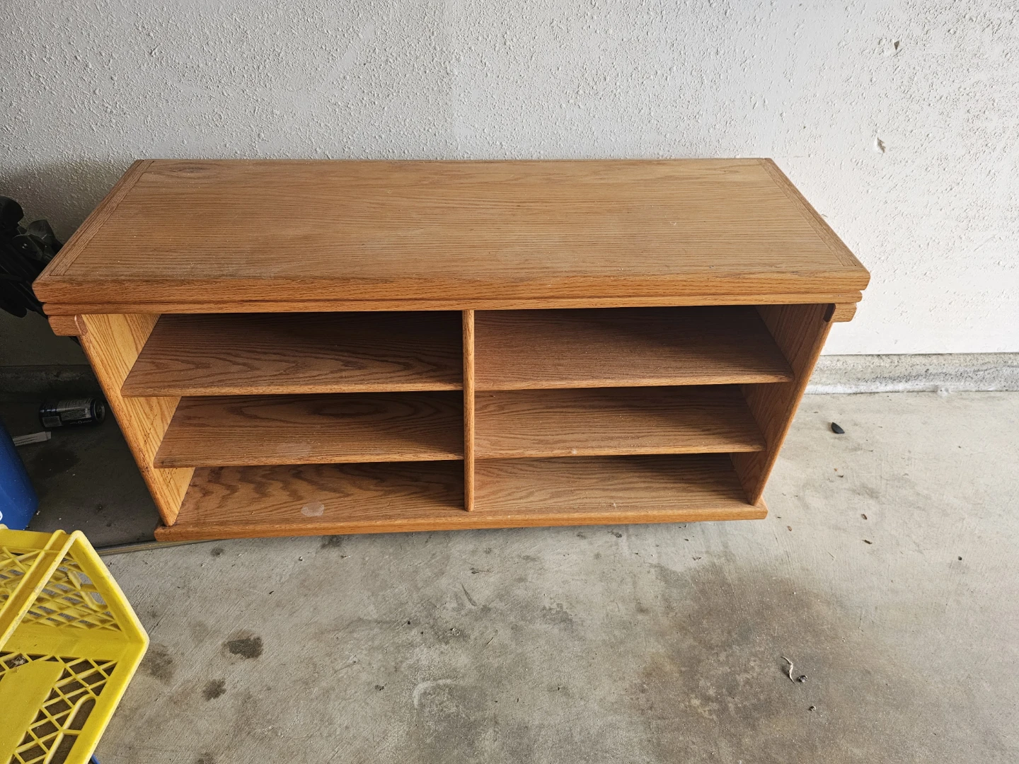 Wooden TV stand on wheels