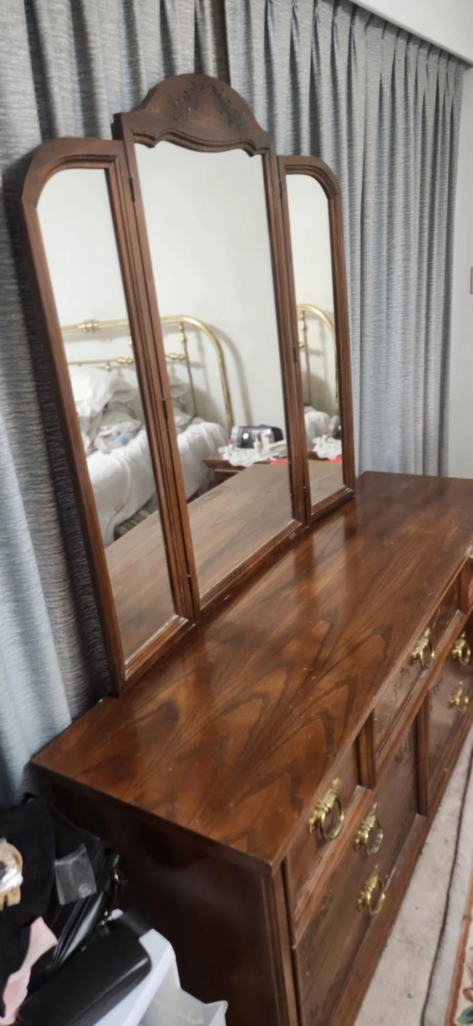 Wooden Dresser with Tri-fold Mirror - photo 3