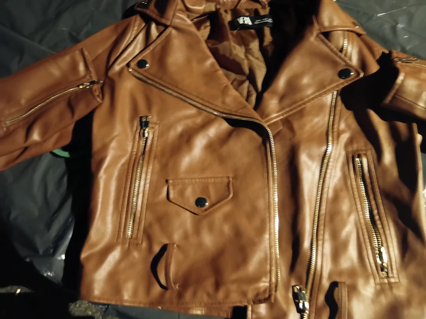Zara Brown Faux Leather Biker Jacket - photo 2