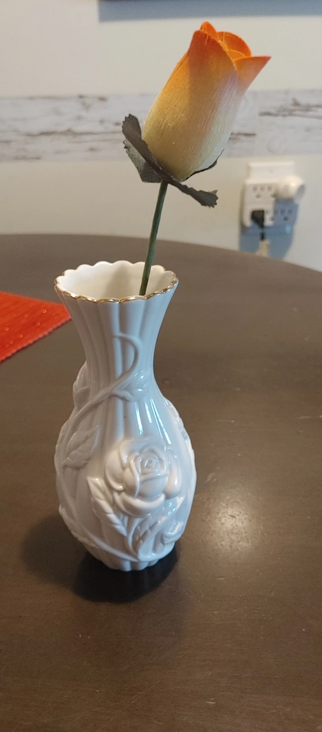 White Bud Vase with Rose
