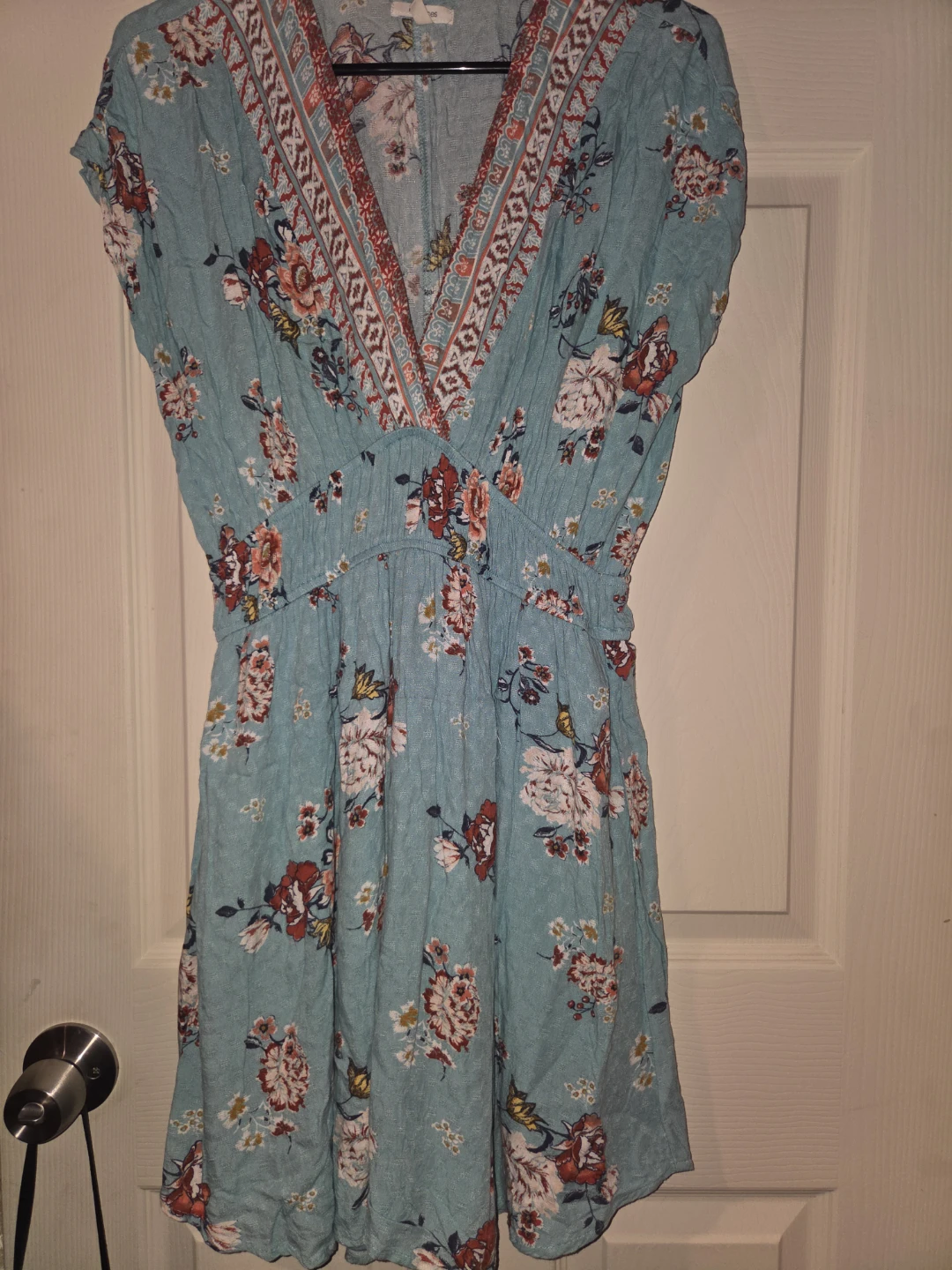 Maurices Blue Floral V-Neck Dress Size S
