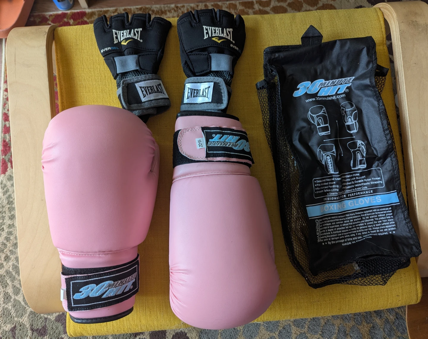 Pink 30 Minute Hit Boxing Gloves with Everlast Wraps