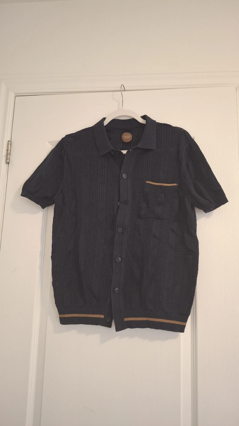 Navy Knit Polo Shirt - Size S